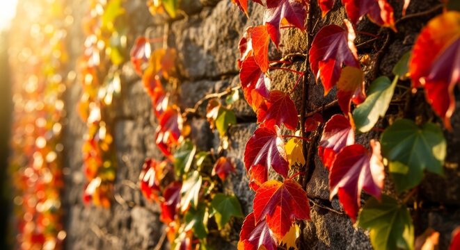 Autumn Ivy Climbing Old Stone Wall