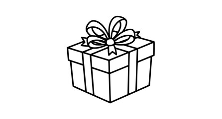 Obraz premium Elegant Line Art Gift Box Icon with Ribbon Bow Minimal Outline Vector Illustration for Modern Holiday and Delivery Concepts