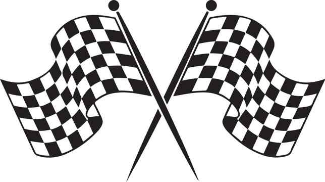 Two crossed checkered flags racing symbol isolated on a transparent background vector set.