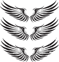 Naklejka premium Stylized black wings silhouette set isolated on checkered background vector illustration.