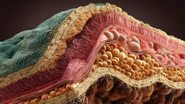 Microscopic View of Intestinal Villi and Goblet Cells.
