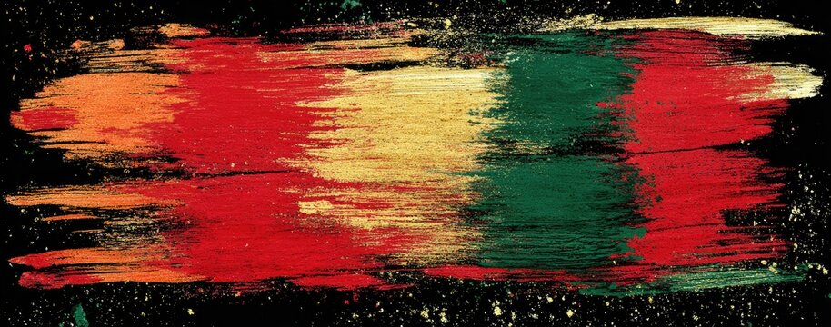 Abstract Brush Strokes of Red, Yellow, Green, and Orange on a Black Background.