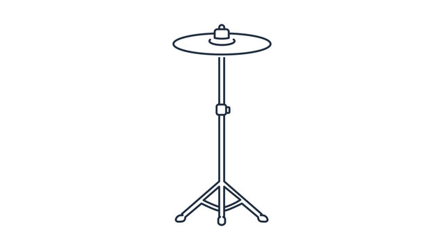 Minimalist black line vector icon of a musical cymbal on a tripod stand with an editable stroke. Clean outline illustration for drum kits, percussion music, and audio equipment design projects.