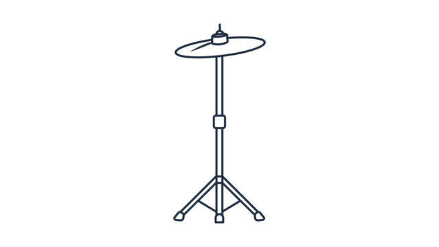 Minimalist black line vector icon of a musical cymbal on a stand, hand-drawn outline illustration with editable stroke for easy customization, isolated on white background for music design.