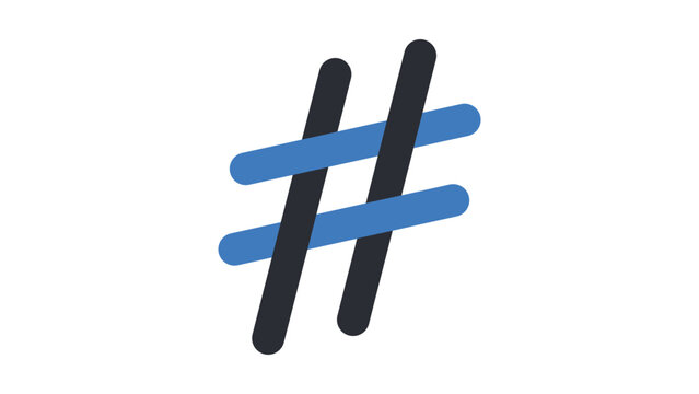 Modern flat vector icon illustration of a musical sharp accidental or social media hashtag symbol with rounded ends in blue and dark grey, isolated on a white background for digital web design.