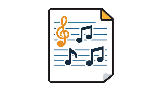 Sheet Music Vector Icon Illustration with Treble Clef and Musical Notes on a Page. Modern Flat Design with Editable Stroke for Custom Line Weight. Scalable Graphic for Music Education and Media.
