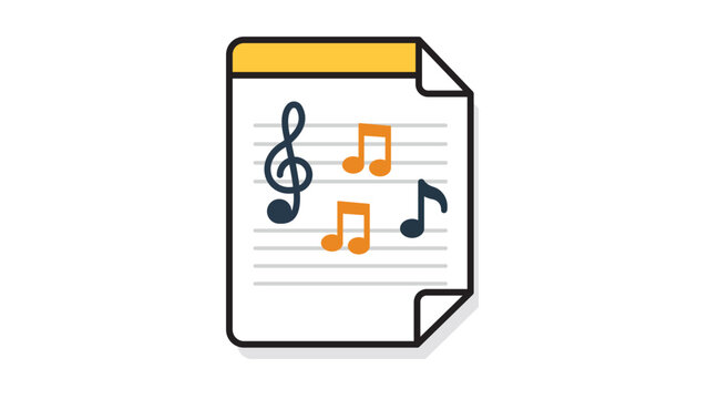 Sheet Music Editable Stroke Vector Icon. Modern flat illustration of a musical score page with a treble clef and notes, perfect for song composition, audio apps, and creative music design projects.
