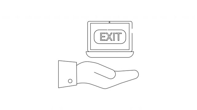 Hand Holding Laptop With Exit Sign On Screen.