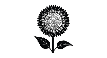 A striking black sunflower illustration with detailed petals and a stem silhouette © nhpvect02