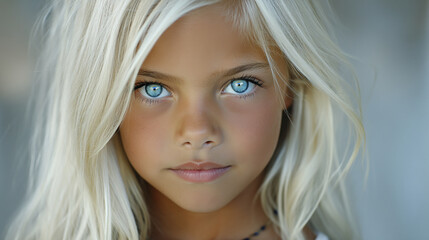 Naklejka premium A close-up portrait of a doll with striking blue eyes and blonde hair