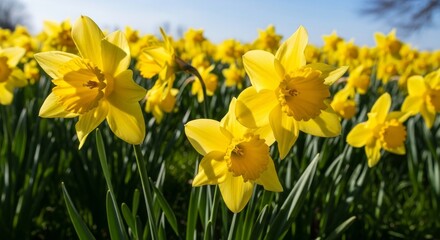 Obraz premium Bright Yellow Daffodils Blooming in Spring Sunlight