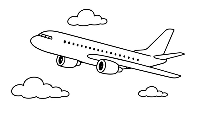 doodle airplane flying through clouds in the sky vector illustration hand drawn