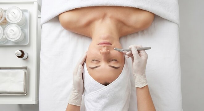 Woman receiving professional dermaplaning facial treatment