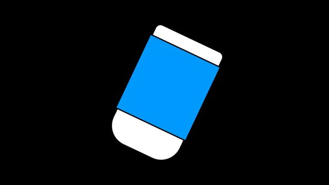 Seamless looping white eraser animation with a blue cover swaying back and forth on a transparent alpha channel. Correction and editing motion graphic for office and school visual themes