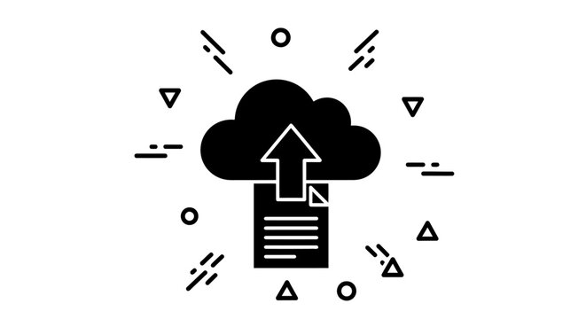 Black cloud icon with document upload.