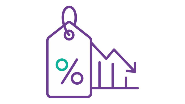 Discount percentage tag icon with falling graph