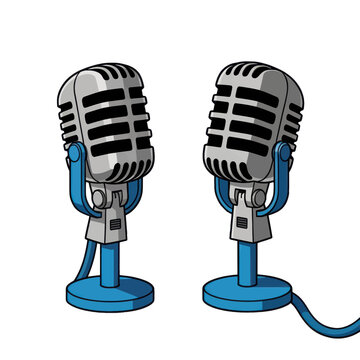 Two Vintage-Style Microphones Vector Icon, Isolated on Transparent Background for Podcast or Live Performance Use
