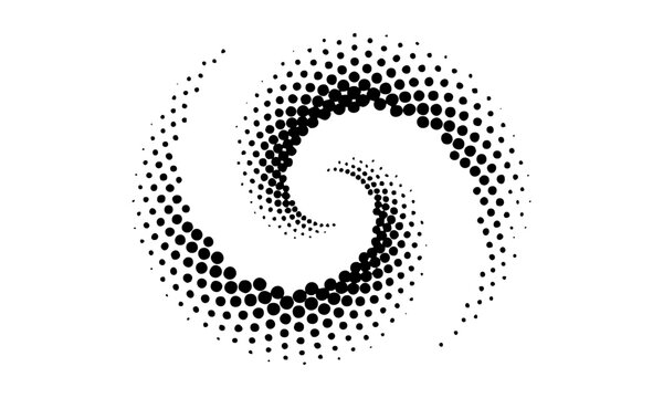 Black And White Spiral Dot Pattern Abstract Vector Illustration.