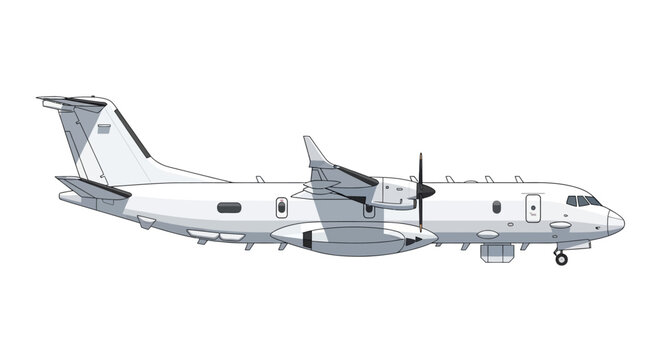 White Turboprop Airplane Side View.
