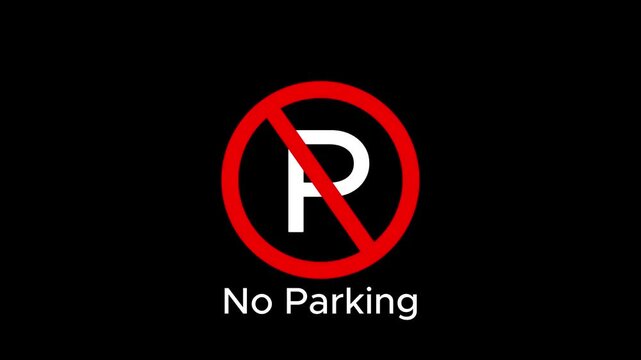 No parking icon animation symbol white color text on black background.Animated icon no parking background.4K animation video.