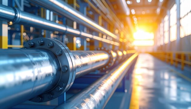 A blur of motion and light streaks past industrial zone steel pipelines as cars speed along the dark city highway through an urban night landscape of architecture and transport