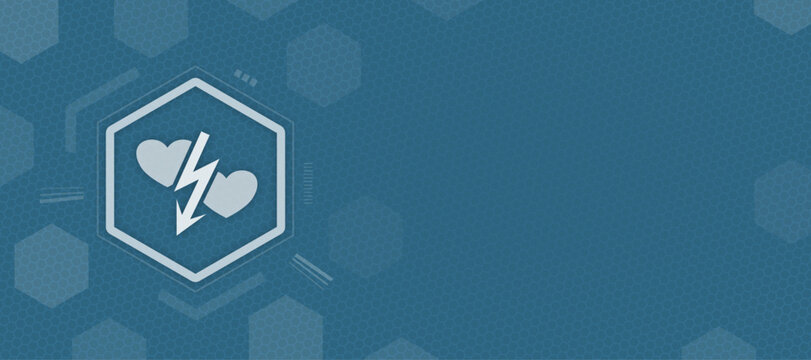 Abstract concept background featuring a hexagonal icon of two hearts separated by a lightning bolt, symbolizing emotional turmoil, heartbreak, or relationship conflicts.