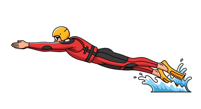 Person Wearing Red Diving Suit Jumps.