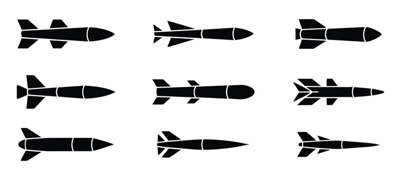 Missile Silhouette Collection &ndash; Military Rocket Weapon Vector Icons Set
