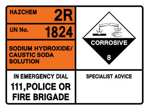 Sodium Hydroxide Caustic Soda Soluton UN 1824 Solution Symbol Sign, Vector Illustration, Isolate On White Background, Label. EPS10