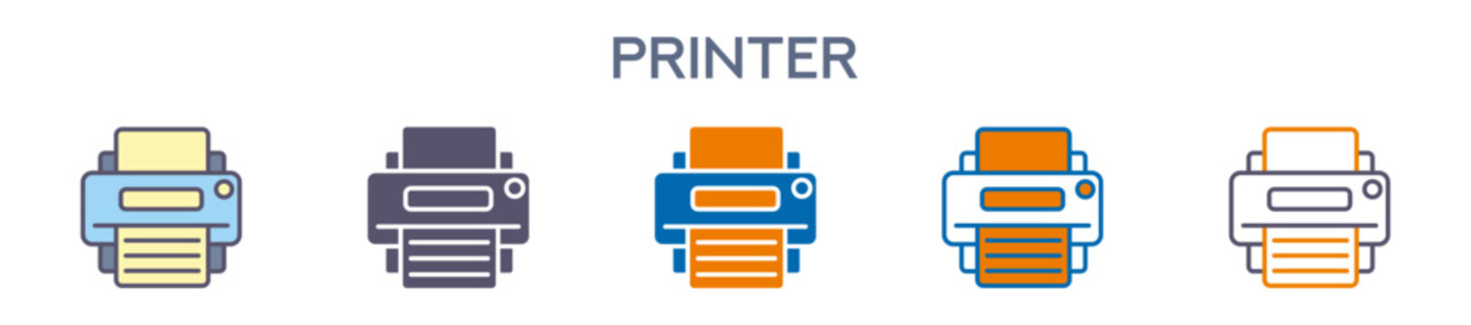 Printer Element For Design Graphic - Multi Styles. Vector Illustration Of Two Colored And Black. Multiple Icons Designs Can Be Used For Mobile, Ui, Web 