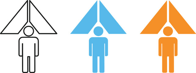 Hang Gliding Icon Set Featuring Glide Position and Color Variations for Outdoor Adventure and Extreme Sports © MdTobarak