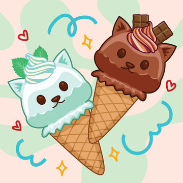 cat_ice_cream_cone_mint_chocolate_toppings.eps
