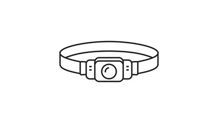 Headlamp Vector Icon with Editable Stroke: A Minimalist Black Line Illustration of a Head-Strap Mounted Flashlight for Camping, Hiking, and Outdoor Activities, Scalable Graphic Design Element. © Zoya