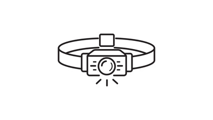 Headlamp Vector Icon with Editable Stroke, Minimalist Black Line Illustration of a Head Torch for Camping, Hiking, and Outdoor Exploration, Scalable Design with Adjustable Line Weight on White. © Zoya