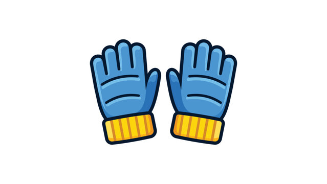 Blue winter gloves with yellow ribbed cuffs, modern flat vector icon illustration isolated on white. Scalable graphic for cold weather apparel, seasonal clothing, and outdoor gear designs.