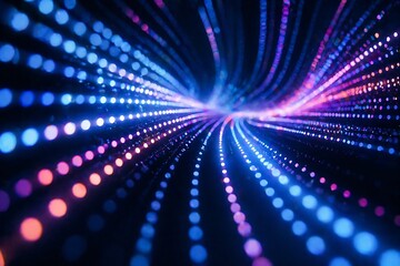 Obraz premium Abstract visualization of glowing blue and pink digital data streams flowing through a dark tunnel.