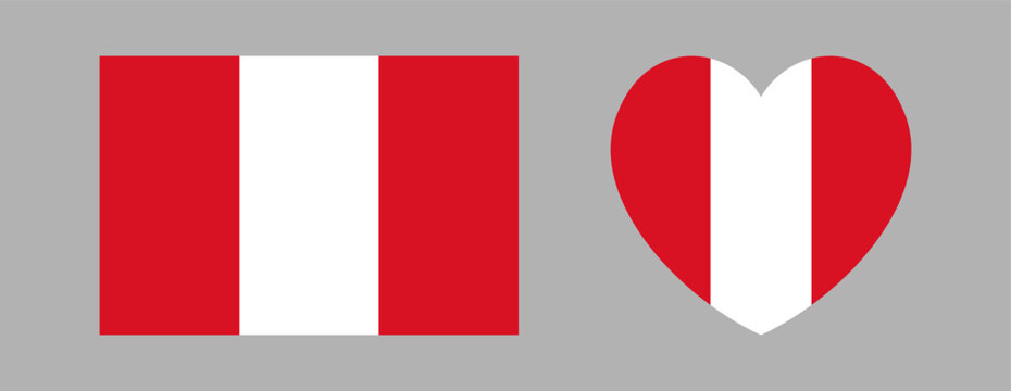 Civil rectangular, heart icon, sticker flag of Peru. Peru flag heart, rectangle ensign, button, badge. Set of flag of Peru background, banner.