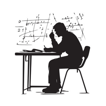 vector silhouette of a math teacher sitting on a chair