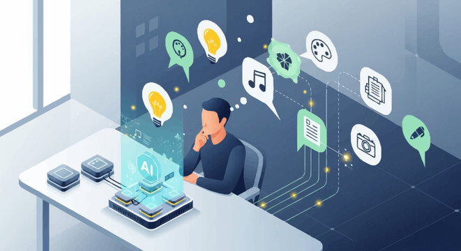 Man sitting at desk with laptop and thinking about social media.