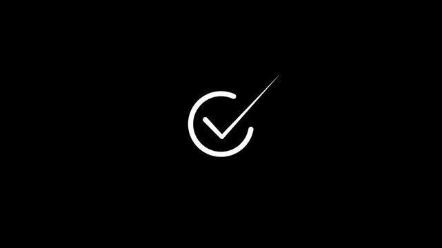 Animated check mark icon in white circle animated on a black background.
