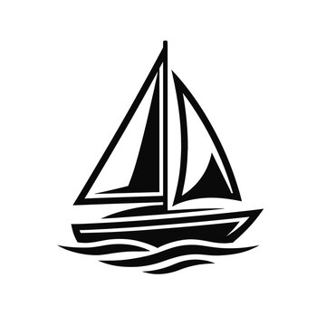 Black silhouette of a sailboat on water with triangular sails