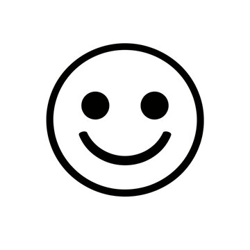 A simple black and white smiley face icon with a circular outline and minimalist design on a plain background