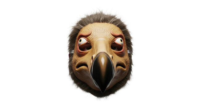 Vulture mask with realistic feathers and beak, creepy bird costume headpiece, predatory scavenger animal mask for halloween or theater isolated PNG with Transparent Background