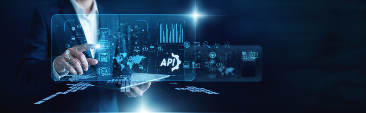 Software lead tech. Programmer hand touch server working on tablet, connecting microservices and data flows. Enhancing system integration through secure and scalable API links daily.