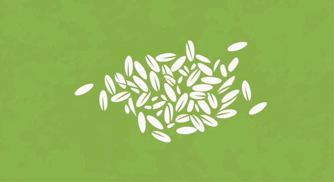 A pile of rice grains scattered on a green surface indoors
