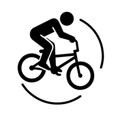 Obraz premium cyclist riding bicycle in motion, black silhouette.A dynamic black silhouette of a cyclist riding a bicycle, conveying speed and motion on a white background, ideal for marketing, sports, or fitness c