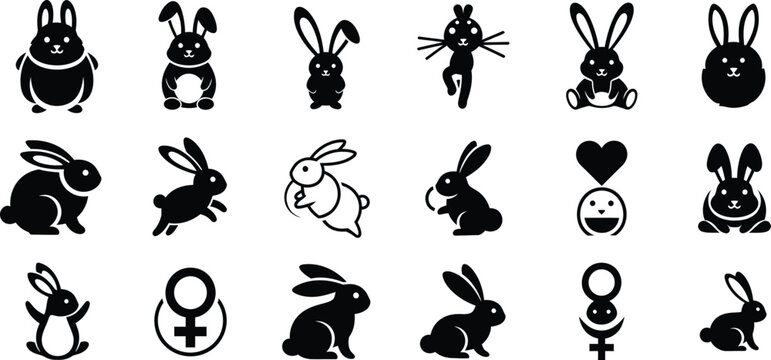 Set of adorable rabbit silhouettes for easter and nature designs