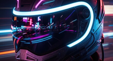 Fototapeta premium Futuristic VR Headset with Neon Lights.