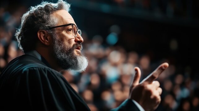A passionate judge delivers a compelling argument in a dynamic courtroom, highlighting the importance of justice and the legal process in society.