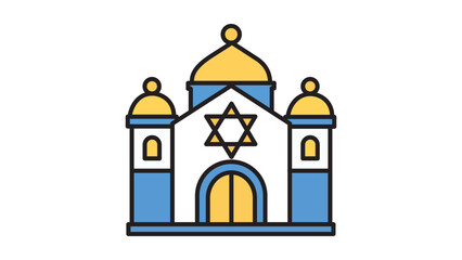 Modern Synagogue Building Flat Vector Icon with Star of David and Domes, Jewish Temple Illustration for Religious Culture and Architecture, Editable Stroke Line Art on White Background. © Bilal